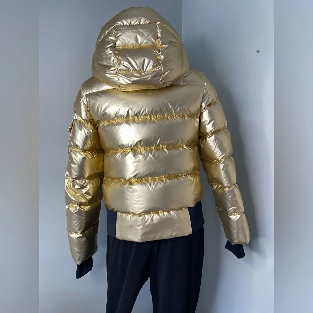 🛍️SAM New York Womans Bungalow Down Puffer Jacket Coat Size M Gold Hooded - Picture 10 of 16